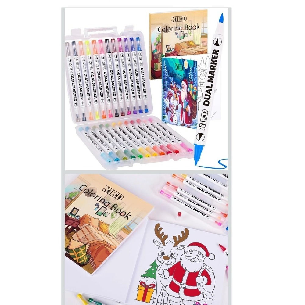 XIEED 24 Alcohol Markers and 2 Pack Coloring Book Set Christmas Daily Series